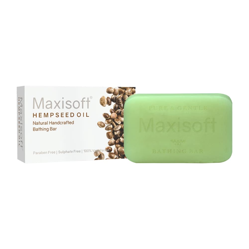Maxisoft Hempseed Oil Moisturizing Bathing bar 75 gm | With Hempseed Oil, Pentavitin, Aloe, Shea Butter, Cocoa Butter, Coconut Oil & Glycerine | Paraben & Sulphate Free (75 gm - Pack Of 1)
