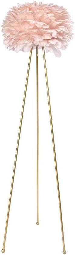 Exclusive Discount 70% Price Maxax Feather Floor Lamp, Tripod Floor Lamp with Pink Feather Shade, Standing Light for Bedrooms/Dining Room/Living Room/Kitchen,Gold Classic