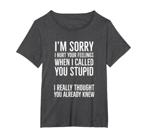 I'm Sorry I Hurt Your Feelings When I Called You Stupid T-Shirt, Women's Plus, Dark Heather Grey, 1X