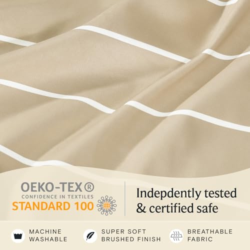 Image of LuxClub 4 PC King Size Sheet Set, Breathable Luxury Bed Sheets, Deep Pockets 18 inch Wrinkle Free Cooling Machine Washable Hotel Bedding (Striped Cream)
