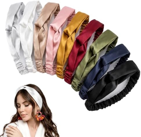 shuielai Adjustable Satin Twisted Turban Headbands Elastic Hair Wraps Multi Color Hair Accessories for Women Girls Face Washing Use,9 Pcs