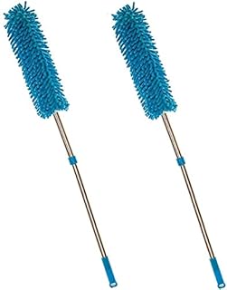 2 pcs Extendable Feather Duster, Telescopic with Chenille Microfiber Head, Removable and Machine Washable Cobweb Duster, Extra Dusting Brush Pole Perfect for Cleaning High Ceiling Fans, Blinds
