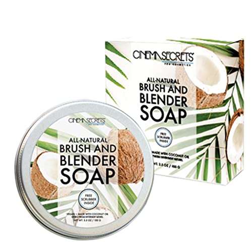 Cinema Secrets All Natural Vegan Brush & Blender Sponge Soap, Coconut Oil Based, Scrubber Included. #TOP8