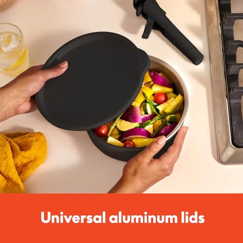 bella 8 Piece Removable Handle Cookware Set, Fits-anywhere™ Kitchenware w EverGood™ Ceramic Nonstick Coating​, Dishwasher & Oven Safe, All Stovetops Compatible, Glass Lids with Silicone Rims, Black by BELLA - Image 6