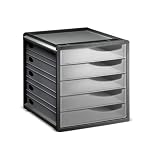 Rotho Spacemaker Cassettiera/scatola da ufficio con 5 cassetti, Plastica (PS) senza BPA, trasparente/nero, 33,5 x 28,5 x 32,0 cm