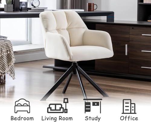 Image of Finch Fox Battle Modern 360 Swivel Mid-Back Arm Faux-Leather Study Upholstered Comfortable Metal Base Computer Office Desk Chair in White Color