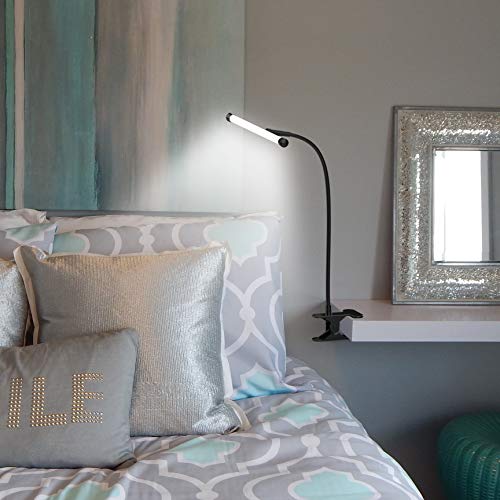 YOUKOYI LED Desk Lamp with Clamp, Flexible Gooseneck Arm Drafting Table Lamp, 10 Brightness Levels, 3 Color Modes, Can be Power by USB, 5W for Headboard, Workbench, Studio, Bedside Reading - Black