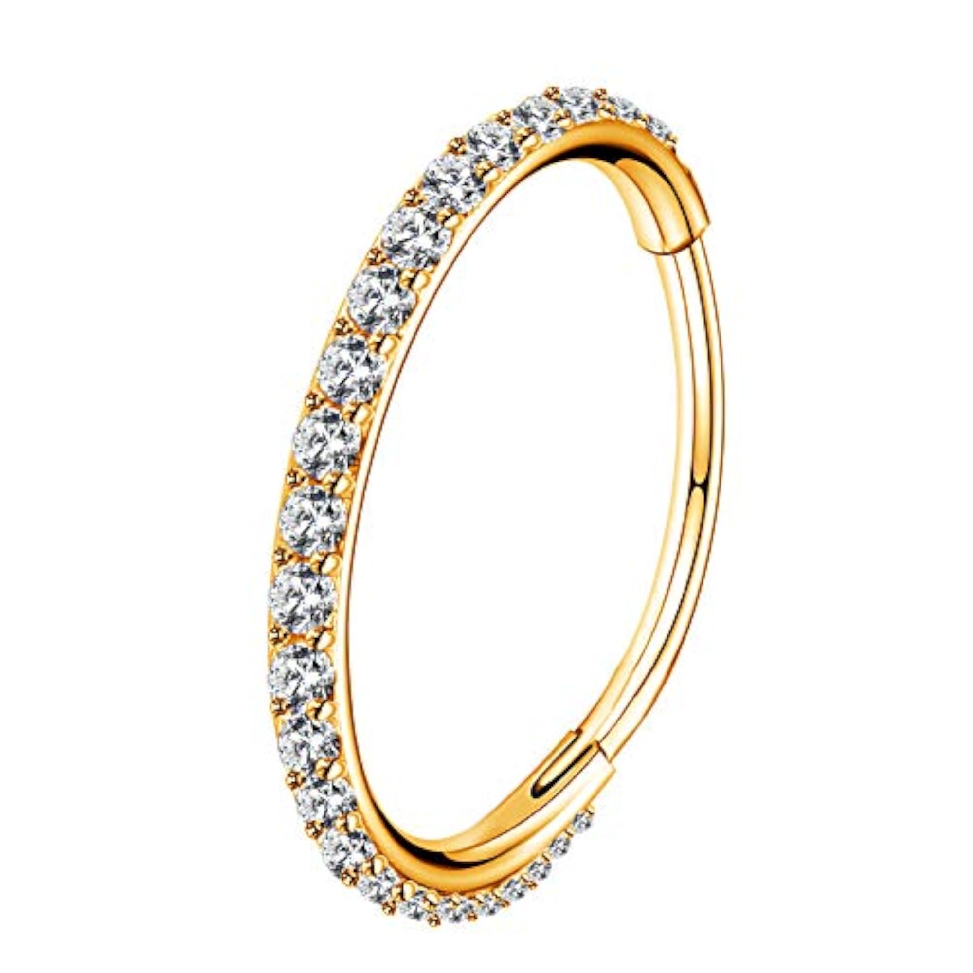 Gold Hinged Segment Earring Hoop with Clear CZ