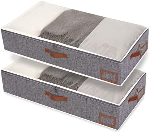 Yawinhe Under Bed Storage Containers, 2 Pack Under Bed Clothes Organizer with Sturdy Zipper, Clear Window and Reinforced Handles, for Blanket, Comforter, Bedding, 80x40x15cm, Beige SNH001BEL-2