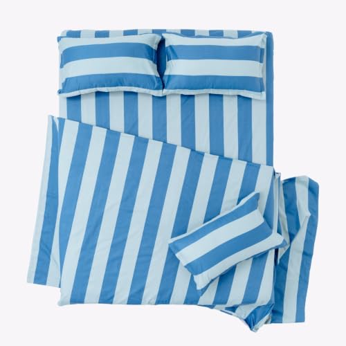 Image of Haus & Kinder Double Bed Bedsheet 90 x 100 | 186 TC Pure Cotton Bed Sheet Double Bed with 2 Pillow Covers | Queen Size Bed Sheet | Asagi Stripe Traditional Blue-Green