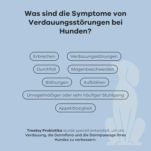 Treatsy Futterergänzungsmittel für Hunde Verdauung - Gegen Durchfall & Verstopfung - Präbiotika, Probiotika, Postbiotika, Psyllium - Von Tierkliniken empfohlen - 60 Hähnchen-Leckerlis