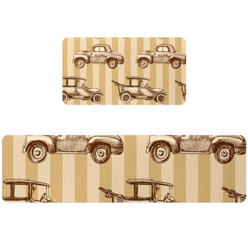 Tapete de cocina de 2 piezas absorbente lavable con coches retro 2