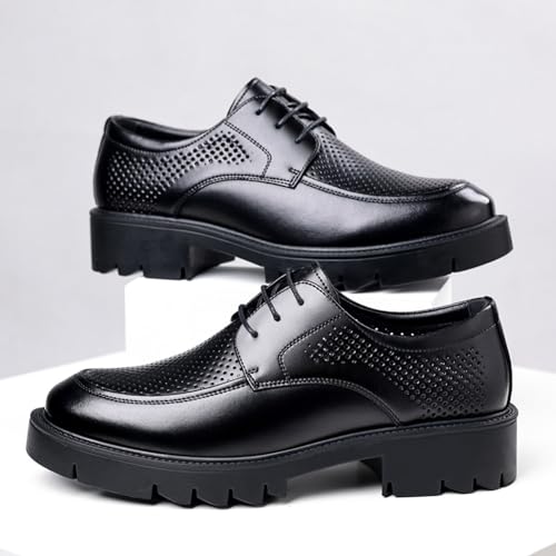 Men’s Low Heel Derby Dress Shoes for Men, Breathable Hollow Platform Round Toe Lace-up Business Casual Office Work Wedding Tuxedo Shoes3
