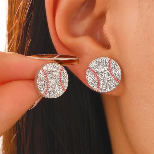 coadipress 6 Pairs Sport Acrylic Stud Earrings Set for Women Cute Glitter Football Baseball Basketball Volleyball Soccer Rugby Stud Earrings Sport Lover Birthday Mother's Day Game Day Gifts2