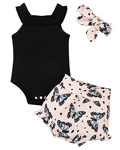 Image of ZZUYFI Newborn Infant Baby Girl Summer Clothes Outfits Set Floral Print Romper Tops Drawstring Short Headband Clothes Set