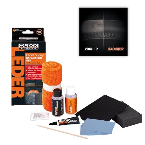 Kit de Reparación De Cuero y Vinilo - Superficies Lisas y Planas -Tinte de Cuero de 6 ml- Limpiador de 30 ml - Sellador de 30 g - Aplicación Inmediata y Fácil - Quixx