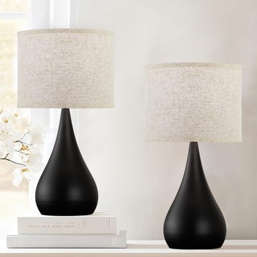 Leasgy 18.1'' Modern Touch Lamps for Nightstand Set of 2 with 3 Way Dimmable, Table Lamps for Living Room, Office, Bedside Lamps with Heavy Iron Base, Touch Switch, Bulb Included, Black