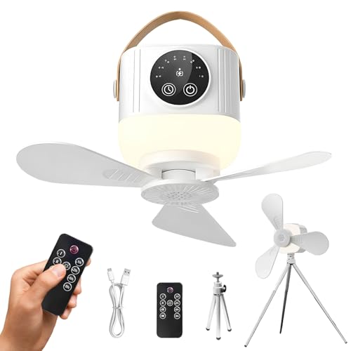 XiXiRan Lampara Ventilador, Ventilador Techo con Luz y Mando Distancia, Ceiling Fan Portátil, Fan Light con Varilla Telescópica, Ventiladores Techo, Ventilador Techo Pequeño, Cuatro Velocidades