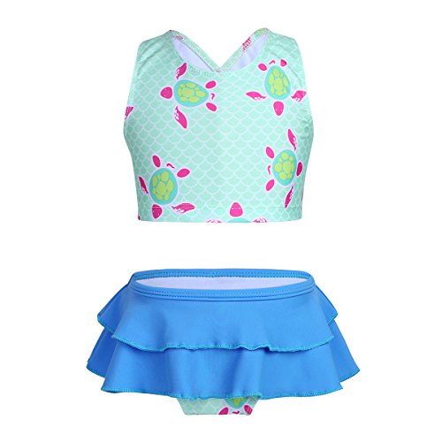 TIAOBU Girls Halter Polka Dots Tankini Summer Beach Ruffle Brief Skirt Swimsuit (7-8) Black