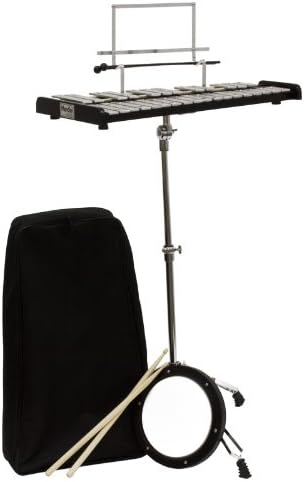 Mendini by CecilioGlockenspiel Bell Kit for Beginner Students - Percussion Xylophone with Muted Drum Practice Pad, a Pair of Glockenspiel Mallets, Wooden Drum Sticks, Adjustable Stand, Carry Bag