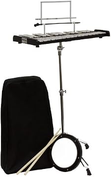 Mendini by Cecilio Glockenspiel Bell Kit for Beginner Students - Percussion Xylophone with Muted Drum Practice Pad, a Pair of Glockenspiel Mallets, Wooden Drum Sticks, Adjustable Stand, Carry Bag
