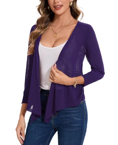 Image of MINTLIMIT Women's Tie Front Cardigan Casual 3 /4 Sleeve Bolero Shrug Knotted Lightweight Sheer Shrug Cardigan Sweater Top