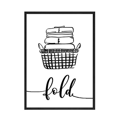 AdoDecor Bilder 4er Set, Bilder Wohnzimmer, Bild auf Leinwand, Wäscheschild Wash Dry Fold Repeat Wandbilder Schlafzimmer, Waschküchen-Dekor Badezimmer Boho Deko(Gerahmt) – Bild 4