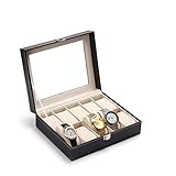 Rehomy Watch Box 10 Slots MDF Watch Display Case Storage Organizer with Glass Top
