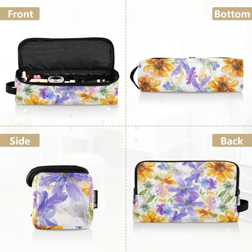 Bolsa de viaje para herramientas de cabello con flores amarillas y moradas, resistente al calor, con cierre para planchas de pelo, rizadores y secador miniatura 5
