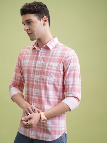 Image of Highlander Men's Cotton Slim Fit Checks Shirt | Full Sleeves | Regular Collar | Casual Shirts for Men