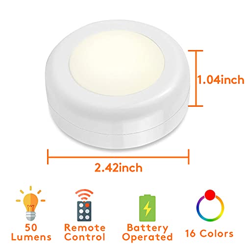Image of 13-Color LED Puck Lights with Remote Control | Wireless Battery-Powered Stick-On Under Cabinet Lighting | Dimmable Color Changing Lights with Timer for Kitchen, Closet & Home Decor