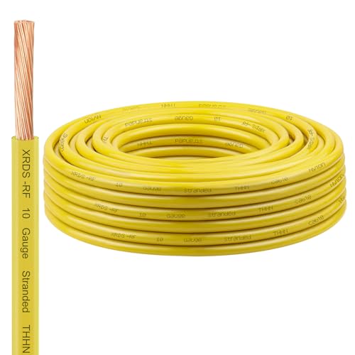 Image of XRDS -RF 10 AWG Stranded THHN Wire - Yellow, 50FT - Oxygen-Free Copper Electrical Wire with Nylon Jacket - Building Wire for Conduit, Industrial, Commercial, and Residential Use