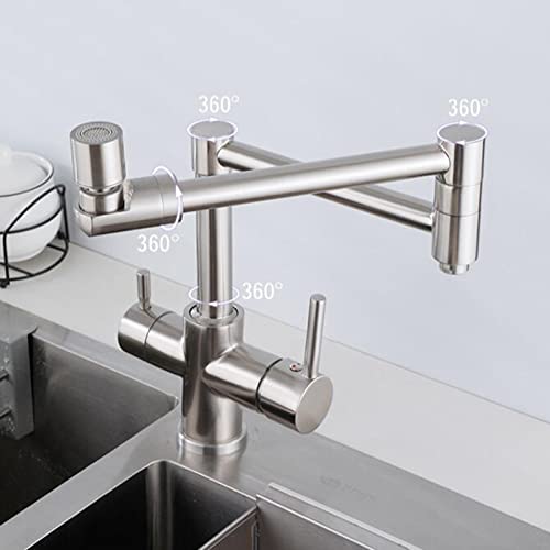 Robinet de cuisine à 3 voies mitigeur laiton eau chaude froide brossé