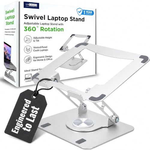 Image of Uncaged Ergonomics Swivel Laptop Stand for Desk, Adjustable Computer iPad Stand for Desk w / 360 Rotation, Portable Laptop Holder for Home Office Ergonomic Supplies (Graphite Gray)