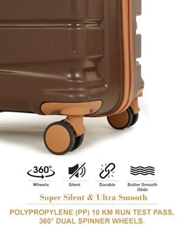 Image of Teakwood MA Trolley Bag, Hard with Zipper Closure, Adjustable Push Button & Cross Side Strap, Number Lock System 360 Degree (Brown, Set of 3)