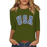 Women's Round Neck 3/4 Sleeve Tops Casual Patriotic Flag Printed Shirts 250th Anniversary USA Blouse