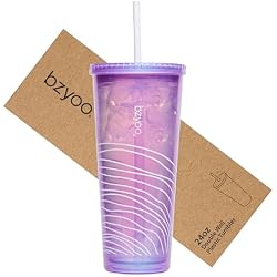 bzyoo SIP 24oz (710ml) Double Wall Plastic Tumbler with Lid and Straw Cold Drink Travel Mug Reusable Ice Coffee Tea Cup Perfect for Office Poolside Parties Gifts Color: Pearl Purple