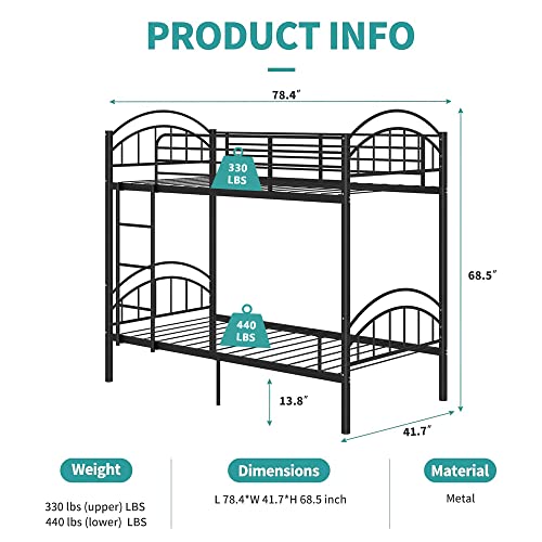 Metal Bunk Beds Frame Twin Over Twin, Convertible Into 2 Individual Metal Bed Frame, Removable Ladder & Safety Guard Rail (Twin Over Twin, Black) #TOP1