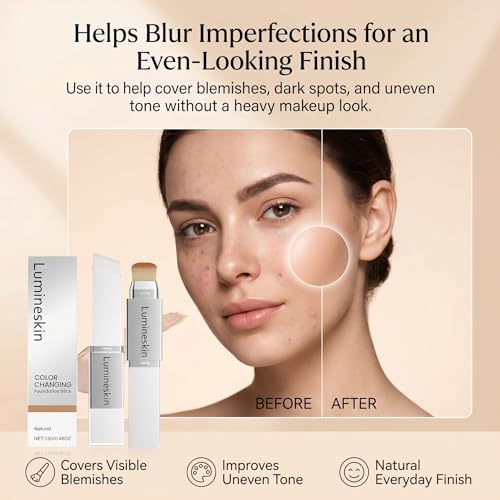 Official Lumineskin Cover Cream Stick V Color Changing Foundation Stick - Hydrating Concealer Base Makeup, Dual-Ended with Built-in Brush, Portable for Daily Use (Natural)