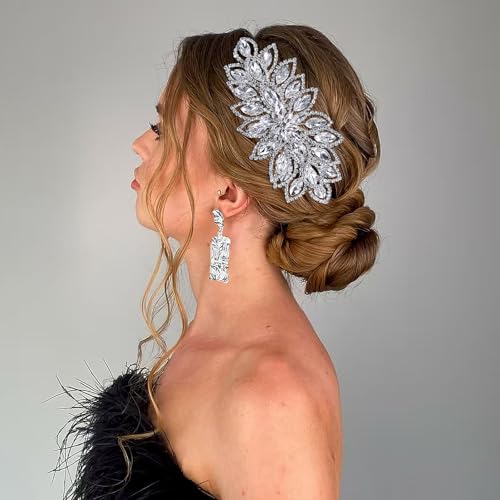 Peine para cabello nupcial con diseño floral de cristal plateado miniatura 2