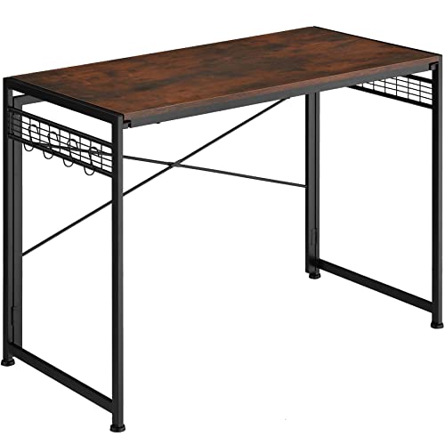 TecTake® Scrivania Pieghevole, per Casa e Ufficio, Stabile, Regolabile in Altezza, Design Industriale, Telaio in Acciaio, Superfici in Reticolato, 102 x 51 x 77 cm, Arredamento - Industriale Scuro