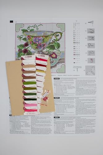 RIOLIS - Raspberry Tea 1476, Cross Stitch Kits 7,87" x 7,87", Cross Stitch Kits for Beginners & Advanced, Crossstitching Kit Adult, Embroidery Counted Stitching Kit