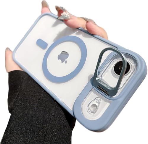 Image of VONZEE Clear Camera Kickstand Case for iPhone 17 Air, Built-in Adjustable Camera Stand, Clear Magnetic Mag-Safe Shockproof Classic Series Phone Cover (Official Blue)