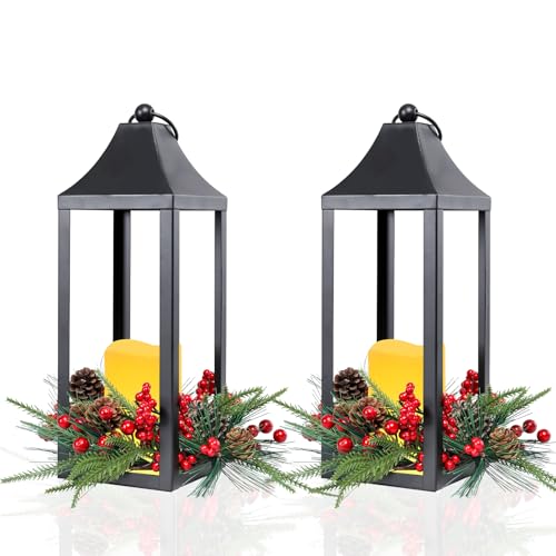 Christmas Lanterns Decorative Indoor, 2 Pack Christmas Lantern Outdoor, 16