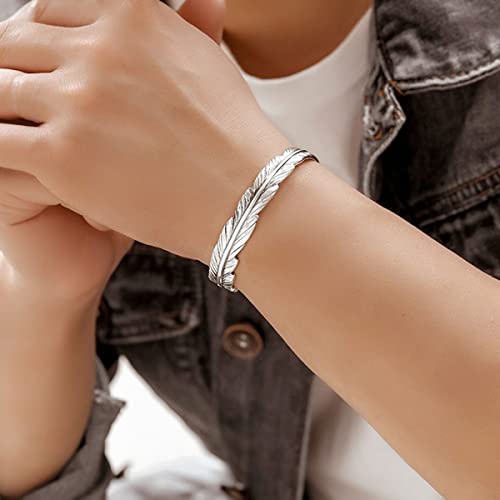 FUTIMELY Silver Leaf Bracelet Vintage Adjustable Feather Bracelet Trendy Hollow Rose Flower Leaves Cuff Bangle Wedding Bangle for Women Men2
