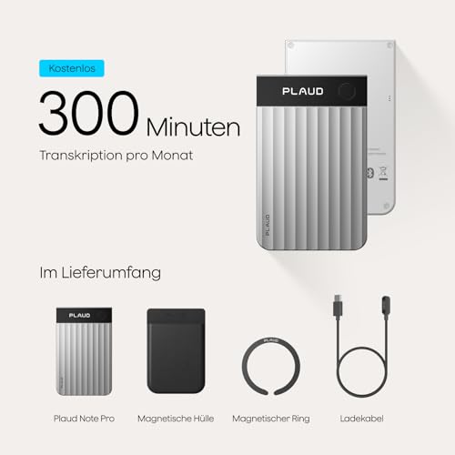 Plaud Note Pro KI Digitales Diktiergerät Aufnahmegerät mit KI Schreibfunktion und Zusammenfassen Voice Recorder Multimodale Eingabe bis zu 50 Stunden Aufnahme Audiorekorder für Meetings Vorlesungen