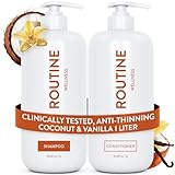 Routine Wellness 1 Liter Anti-Thinning Volumizing Shampoo and Conditioner Set for Thinning Hair & Hair Loss - Grow Your Confidence with Biotin & DHT Blockers - 1 Liter Coconut & Vanilla Set