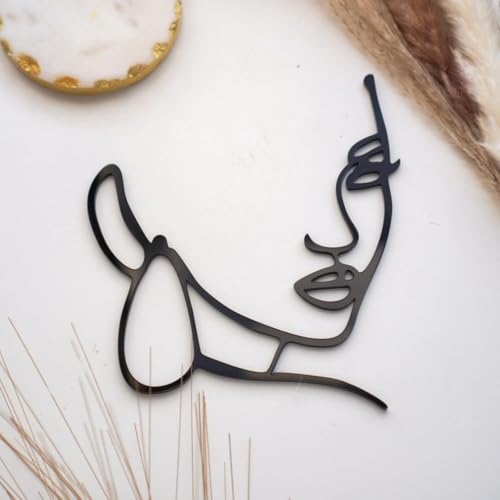 Art Lady Face Cake Topper, Black Line Cake Decoration Lady Face Cake Topper Suitable for Birthday Cake Decoration Wedding Cake Toppers Party Supplies