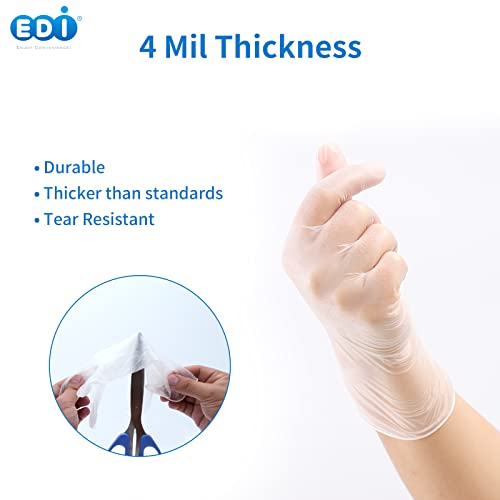 Edi Disposable Vinyl Gloves (Clear) - Powder-Free, Latex-Free (100, Large) #TOP2