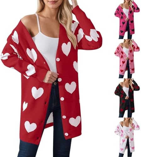 Heart Sweater for Women Valentines Cardigan Valentine Day Sweaters Womens Cute Plus Size Valentine's Dress